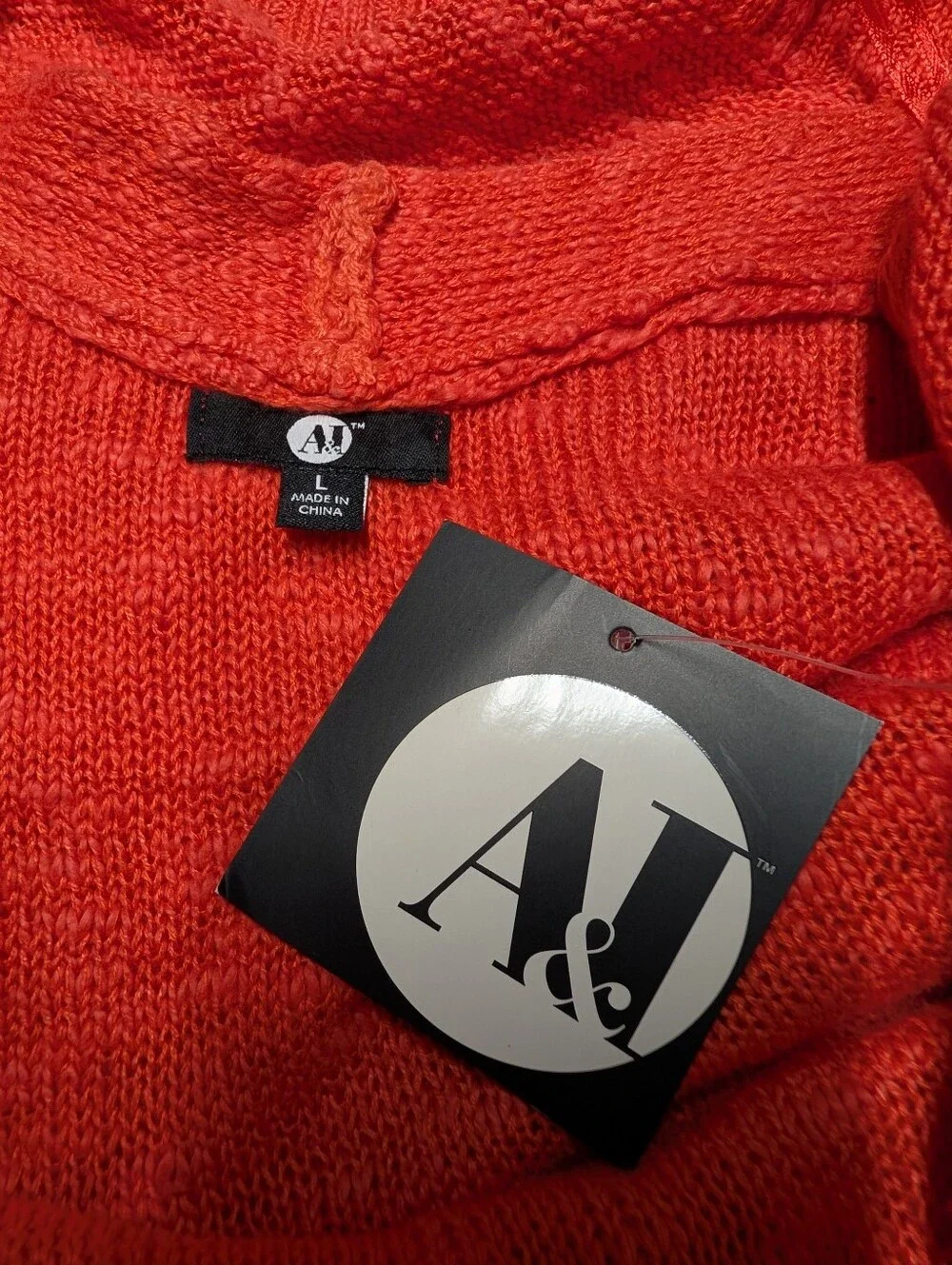 A&J Red Knit Cardigan Sweater Women's Shawl Collar Open Front Pockets Sz L NWT
